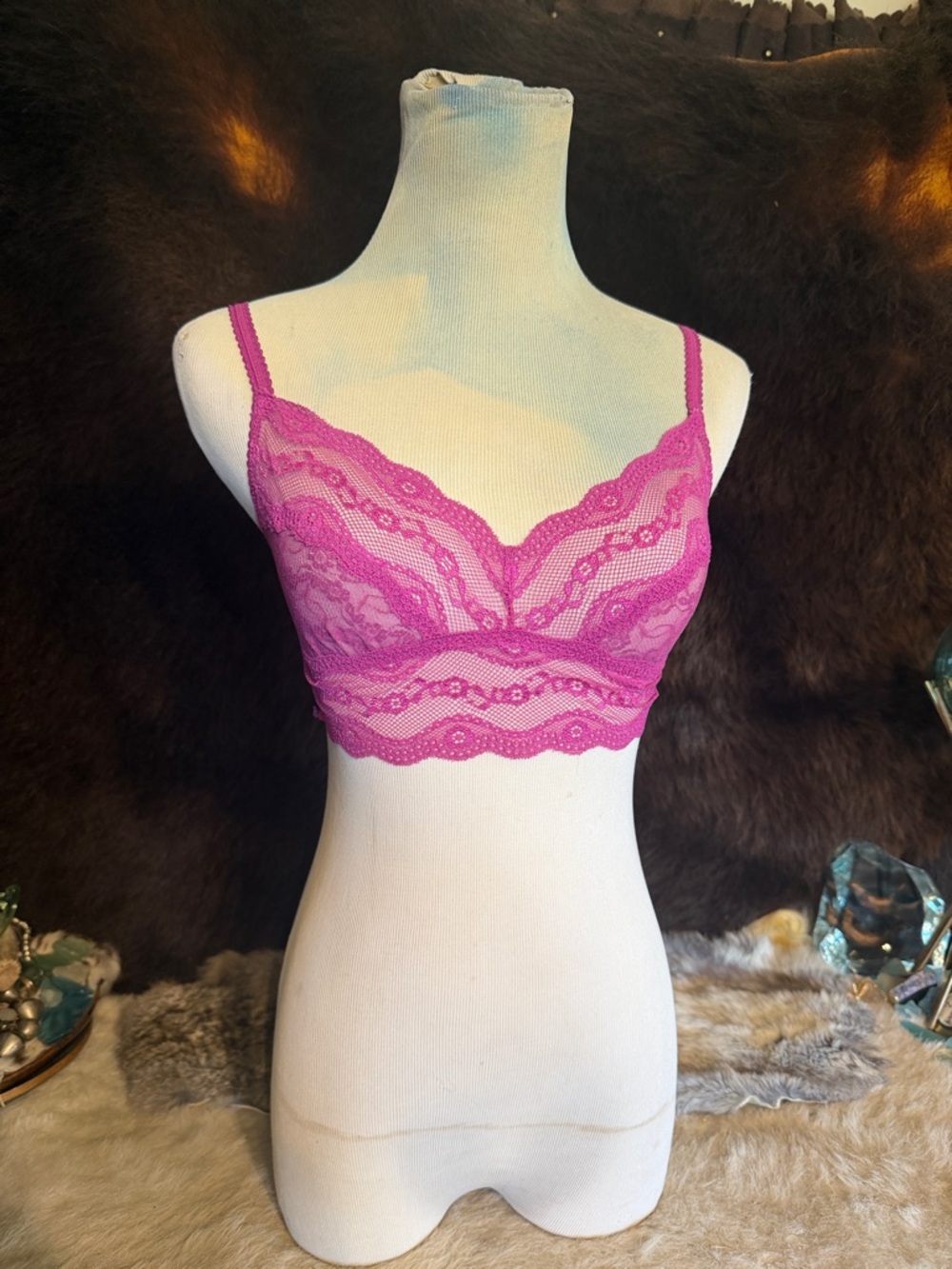 Lace Bralette in Bright Pink - Women's Intimates M (3045A)